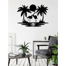 Flamingo ve Palmiye Metal Duvar Dekoru