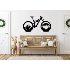 Bisiklet Tasarımlı Metal Duvar Dekoru - Dağ Manzaralı