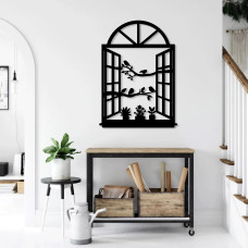 Açık Pencere ve Kuşlar Metal Duvar Dekoru - Doğa Temalı Tasarım