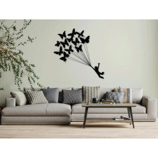 Uçan Çocuk ve Kelebekler Metal Duvar Dekoru - Modern Tasarım