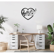 Kalp ve Nota Temalı Metal Duvar Dekoru - Müzikseverler İçin