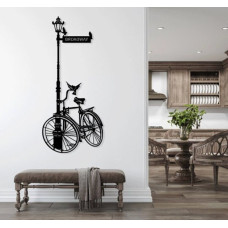Broadway Sokak Lambası ve Bisiklet Metal Duvar Dekoru